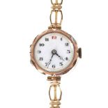 9CT GOLD CASED LADY'S WRISTWATCH WITH ROLLED GOLD BRACELET STRAP