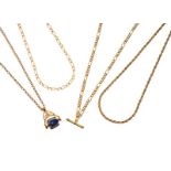ASSORTED FOUR GOLD PLATED CHAINS PAIR OF GOLD PLATED NUGGET PENDANTS