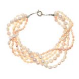 SILVER TONE SIX STRAND PEARL NECKLACE
