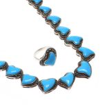 TURQUOISE AND MARCASITE SILVER NECKLACE WITH MATCHING RING