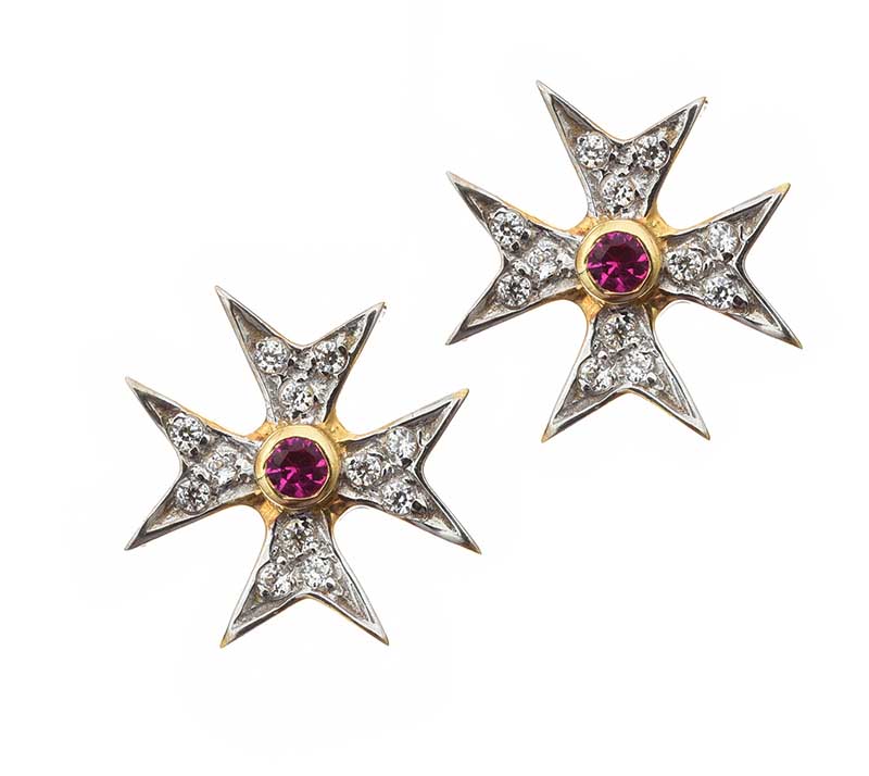 SUITE OF 18CT GOLD MALTESE CROSS RUBY AND DIAMOND JEWELLERY - Image 4 of 4