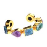 18CT GOLD PLATED COPPER AND DRUZY QUARTZ BANGLE