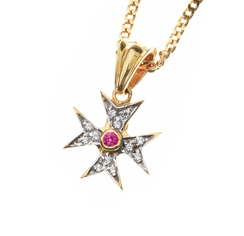 SUITE OF 18CT GOLD MALTESE CROSS RUBY AND DIAMOND JEWELLERY - Image 2 of 4