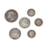 SIX VICTORIAN SILVER COINS