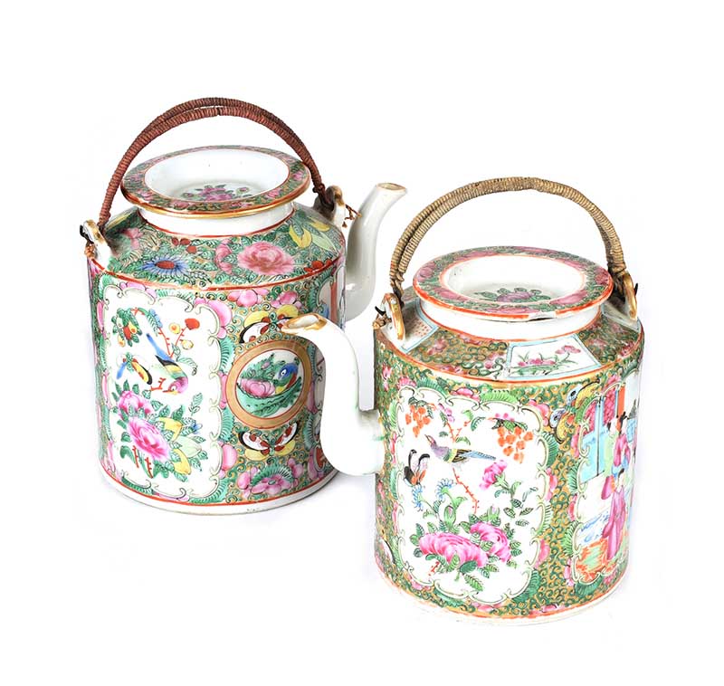 TWO CANTONESE TEA POTS