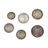 SIX VICTORIAN SILVER COINS