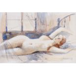 Martin Hasson - FEMALE NUDE STUDY - Pencil Drawing with Watercolour Wash - 11 x 16 inches - Signed