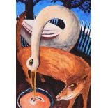 Graham Knuttel - THE FOX & THE STORK - Coloured Print - 5 x 5.5 inches - Unsigned