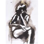 Ciaran Magill - SEATED FIGURE STUDY - Watercolour Drawing - 13 x 10 inches - Signed