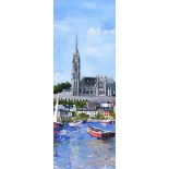 Sean Lorinyenko - COBH HARBOUR VILLAGE & CATHEDRAL, COUNTY CORK - Watercolour Drawing - 19.5 x 7.5