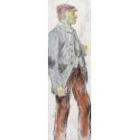 William Conor, RHA RUA - THE SHIPYARD WORKER - Wax Crayon on Paper - 10 x 3 inches - Signed