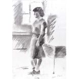 Vernon P. Carter - STANDING GIRL - Charcoal on Paper - 23 x 16 inches - Signed