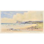 Robert Cresswell Boak, ARCA - FAIRHEAD FROM THE STRAND, BALLYCASTLE - Hand Coloured Etching - 5 x 10