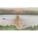 Phyllis Leopold, RUA - SUNSET - Watercolour Drawing on Silk - 5 x 8 inches - Unsigned