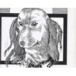 Martin Hassan - STUDY OF A DOG - Pen & Ink Drawing - 4 x 5 inches - Signed