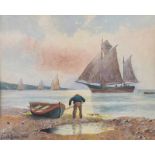 Edward Lewis - CLEANING THE BOAT - Watercolour Drawing - 7.5 x 9 inches - Signed