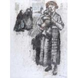 William Conor, RHA RUA - GIRL & BABY - Wax Crayon on Paper - 18 x 13 inches - Signed