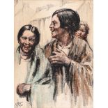 William Conor, RHA RUA - BELFAST MILL GIRLS - Wax Crayon on Paper - 14 x 10 inches - Signed