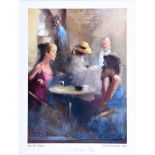 Tom Quinn - CAFE CONVERSATION - Limited Edition Coloured Print (20/100) - 13 x 9 inches - Signed