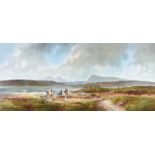 Robert B. Higgins - UNLOADING THE CATCH, NEAR PORTNOO, DONEGAL - Watercolour Drawing - 10 x 22