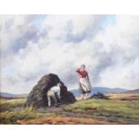 Charles McAuley - STACKING TURF IN THE GLENS - Oil on Canvas - 16 x 20 inches - Signed