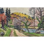 Gerard Dillon - PATH BY THE RIVERBANK - Watercolour Drawing - 8 x 12 inches - Signed