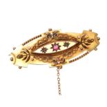 9CT GOLD RUBY AND DIAMOND BROOCH