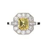 PLATINUM YELLOW SAPPHIRE AND DIAMOND RING