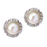 14CT WHITE GOLD PEARL AND DIAMOND EARRINGS