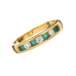 18CT GOLD EMERALD AND DIAMOND BAND