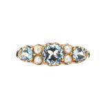 9CT GOLD AQUAMARINE AND PEARL RING