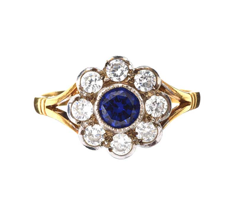 GOLD-PLATED SAPPHIRE AND CUBIC ZIRCONIA RING