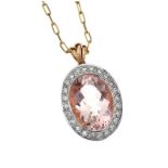 18CT GOLD DIAMOND AND MORGANITE NECKLACE