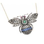 SILVER-SET AND 18CT GOLD MULTI-GEM SET NECKLACE