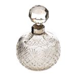 CUT GLASS PERFUME BOTTLE WITH STOPPER AND STERLING SILVER COLLAR