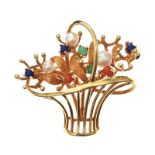 14CT GOLD PEARL AND GEM-SET BROOCH