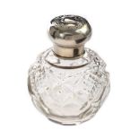 STERLING SILVER TOPPED CUT GLASS PERFUME BOTTLE