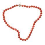 CORAL STRAND WITH 9CT GOLD CULTURED PEARL CLASP