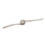 GOLD SEED PEARL & DIAMOND BAR BROOCH