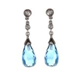 9CT WHITE GOLD DIAMOND AND BLUE TOPAZ DROP EARRINGS