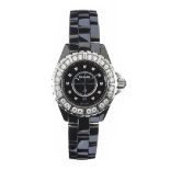 CHANEL J12 CERAMIC AND DIAMOND WRIST WATCH AND BOX