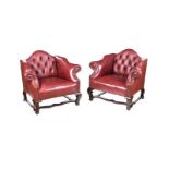 PAIR OF ANTIQUE LEATHER TUB CHAIRS