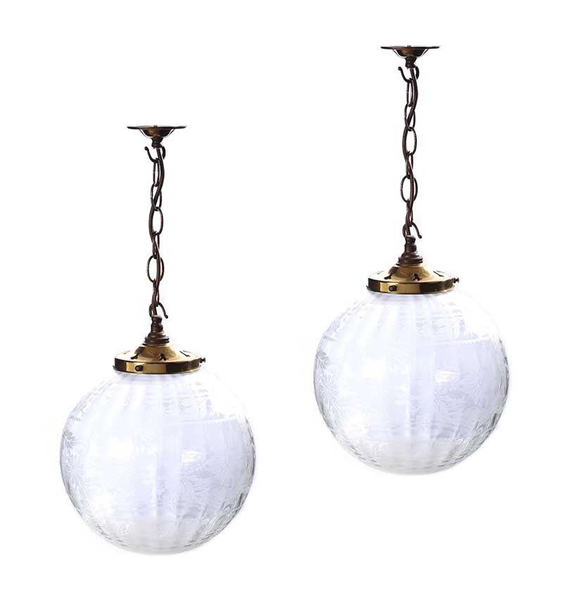 TWO ETCHED GLASS LIGHT FITTINGS