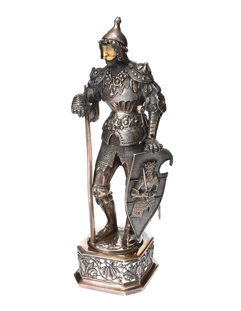 GERMAN SILVER FIGURE OF A MEDIEVAL KNIGHT