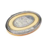 EARLY ENGRAVED SILVER & IVORY OVAL PILL BOX