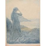 J.A. Walker - LOOKING OUT AT SEA - Coloured Print - 10 x 8 inches - Signed