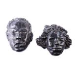 Mark Padmore - MAN & WOMAN FACE MASKS - Pair of Glazed Terracotta Sculptures - 8 x 8 inches - Signed