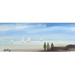 Markey Robinson - WATCHING THE BOATS - Gouache on Board - 5 x 12 inches - Signed