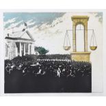 Stephen Coates - COURTHOUSE, ARMAGH - Limited Edition Coloured Lithograph (9/40) - 13 x 16