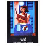 Graham Knuttel - 1999 EXHIBITION POSTER, GIRL WITH A CAT - Coloured Print - 21 x 15.5 inches -